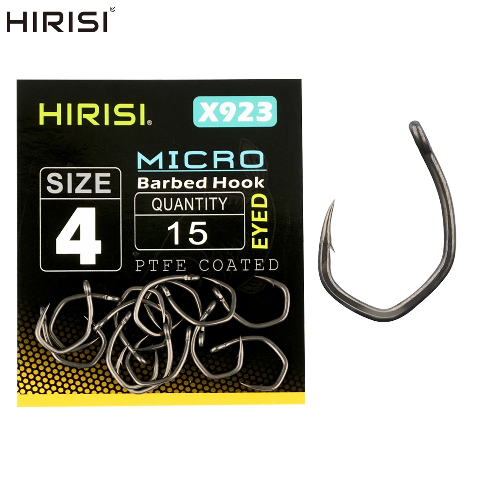 Hirisi 15pcs PTFE Coated Carp Fishing Hooks With Eye Micro Barbed High Carbon Steel Fish Hooks Fishing Accessories X923