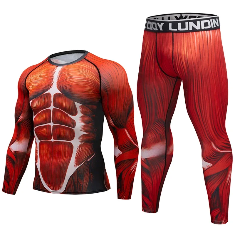 Brand New Men's Compression Set Running Tights Workout Fitness Training Tracksuit Long Sleeves Shirts Sport Suit rashgard kit