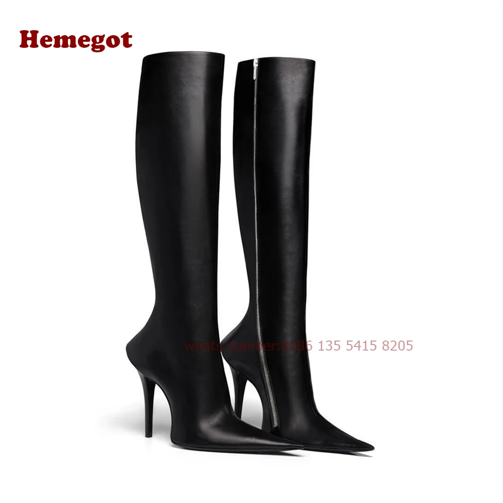 Side Zipper Ankle Boots Pointy Toe Strange Style Casual Women\'s Boots Winter Warm Black Solid Leather Glossy Runway Shoes Sexy