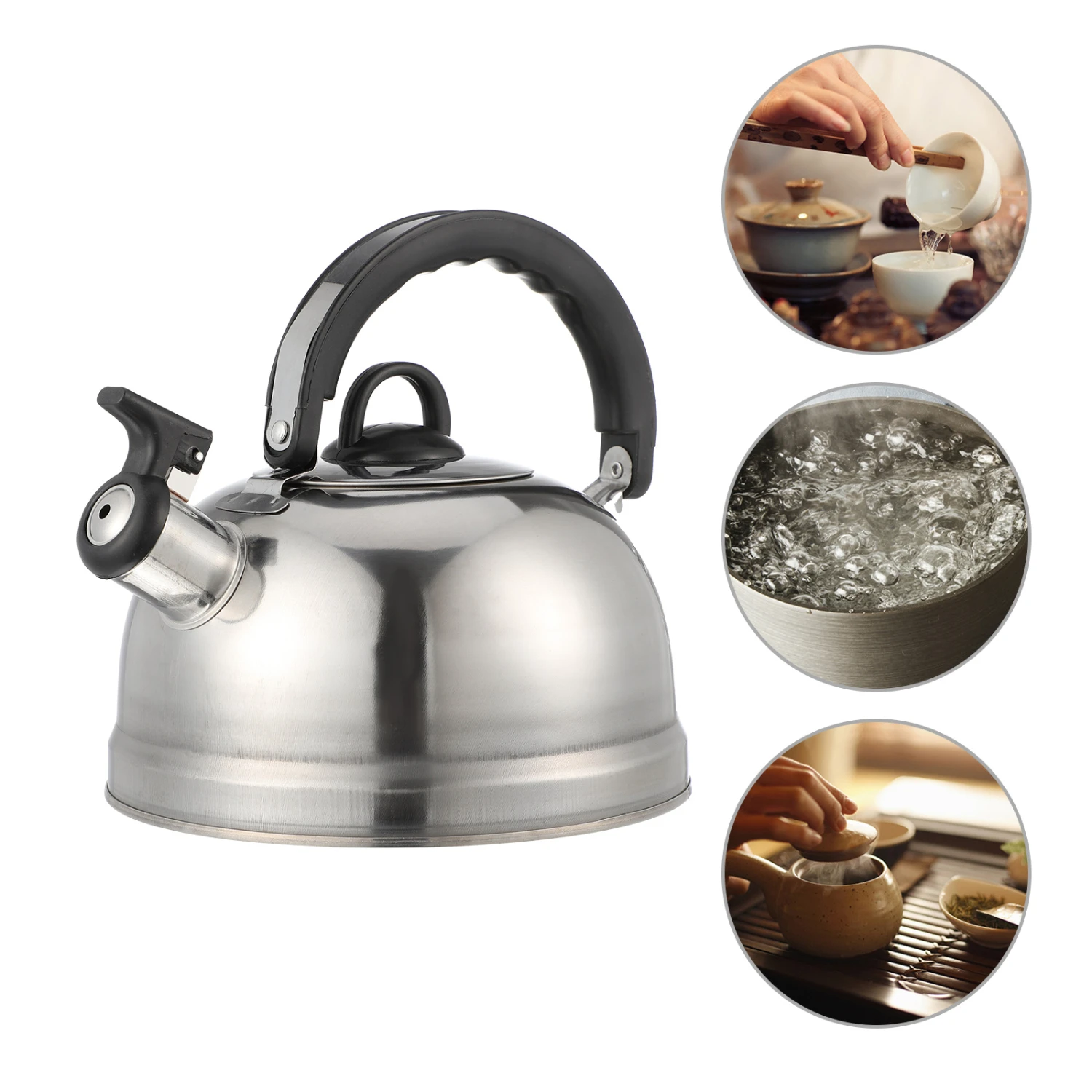 High Capacity Timeless Classic Sturdy Large Stainless Steel Whistling Tea Kettle Pot with Infuser - Durable Reliable Metal Kitch