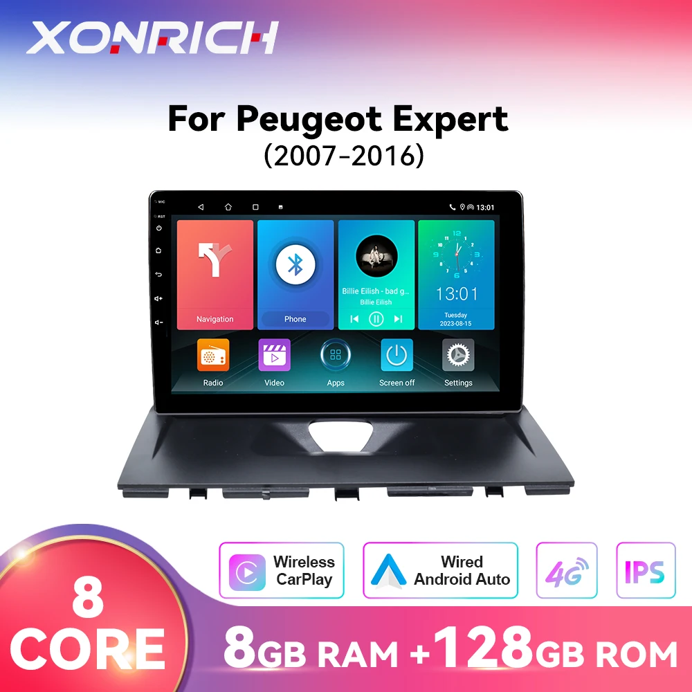 Autoradio sans fil CarPlay Android Auto Android 14 pour Peugeot Expert 2007-2016 système 8 cœurs multimédia GPS 4G Wifi DSP RDS