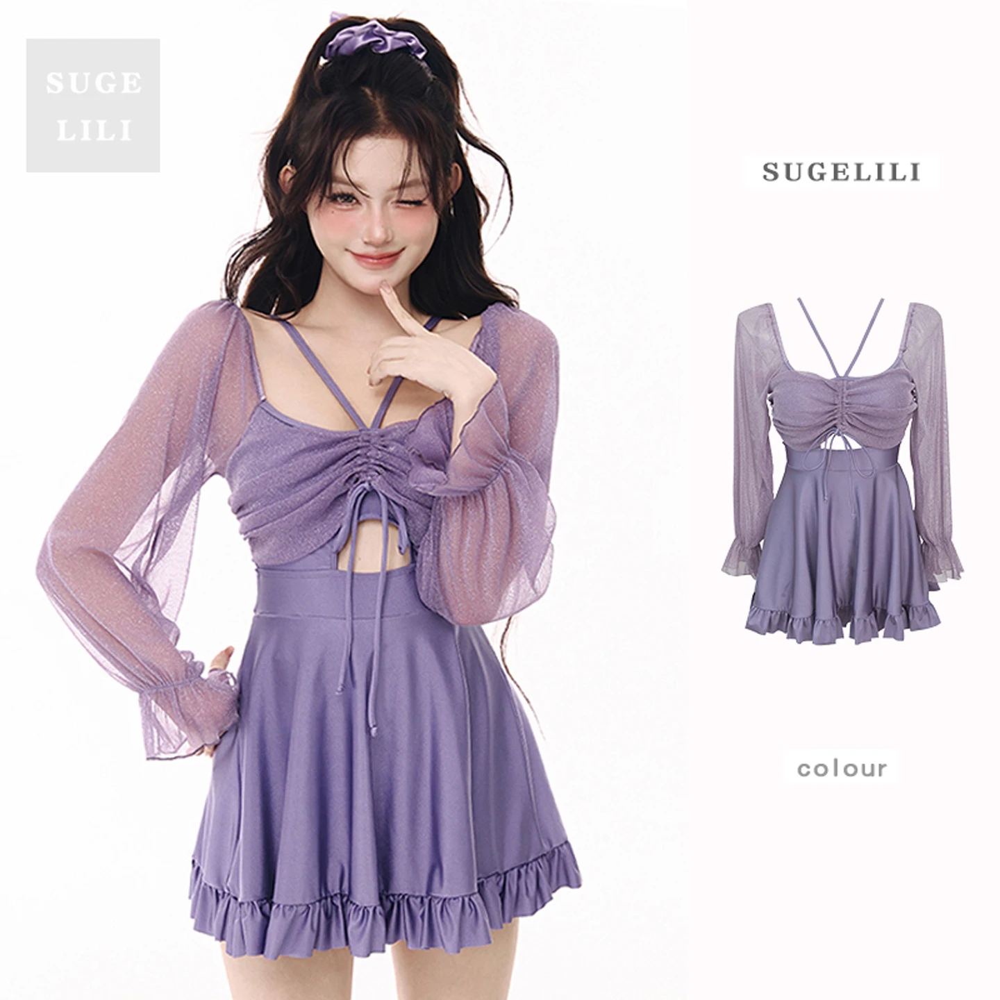 

Женский слитный купальник-юбка с эффектом утяжки и скрытия живота, фиолетовый, новая модель, для отпуска, с эффектом стройности, для пляжного отдыха