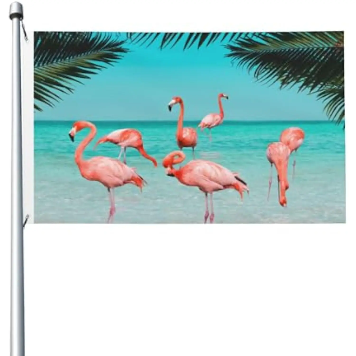 Flamingos Standing on Beach Flag Durable Polyester Garden Banner Outdoor Indoor Decor