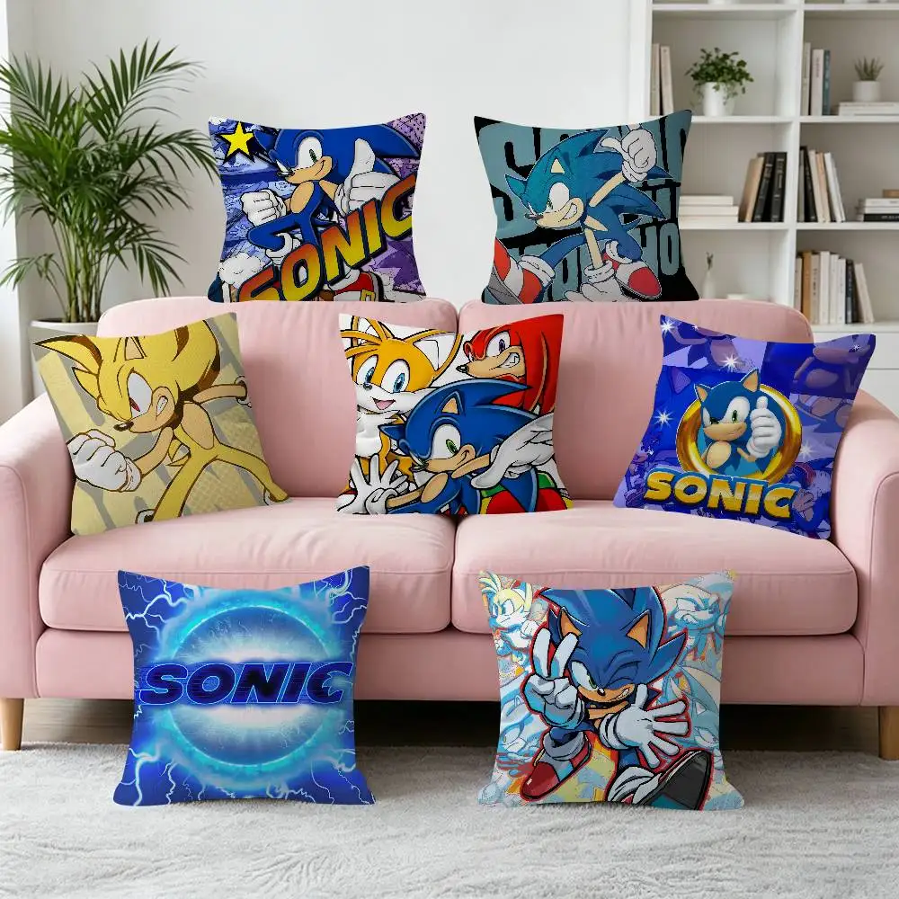 Anime-Klassiker, dekorativer Kissenbezug, quadratischer Kissenbezug, dekorativer Kissenbezug für Zuhause und Büro, Cartoon S-Sonicses cool