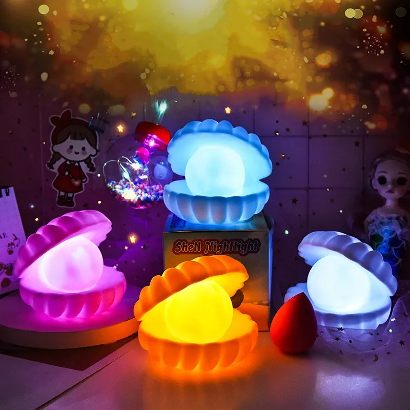 Led Pearl Shell Night Lights for Baby Kids Children Bedroom Decorate Desk Lights Nursery Toy Lamp Christmas Gifts for New Year