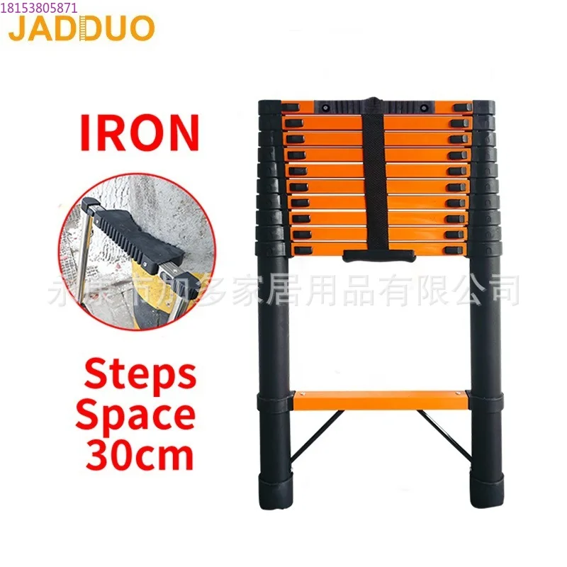 Iron telescopic ladder with a step distance of 30 cm and a straight ladder bearing 150 kg