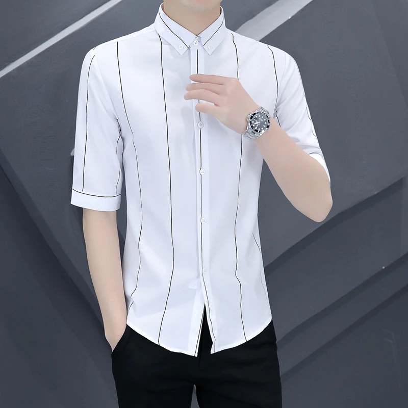 

Slim Fit Casual ort Sve irt Men's New Stripe Five Sve Summer Faion Ci Sle Youth M Outerwear Jaet