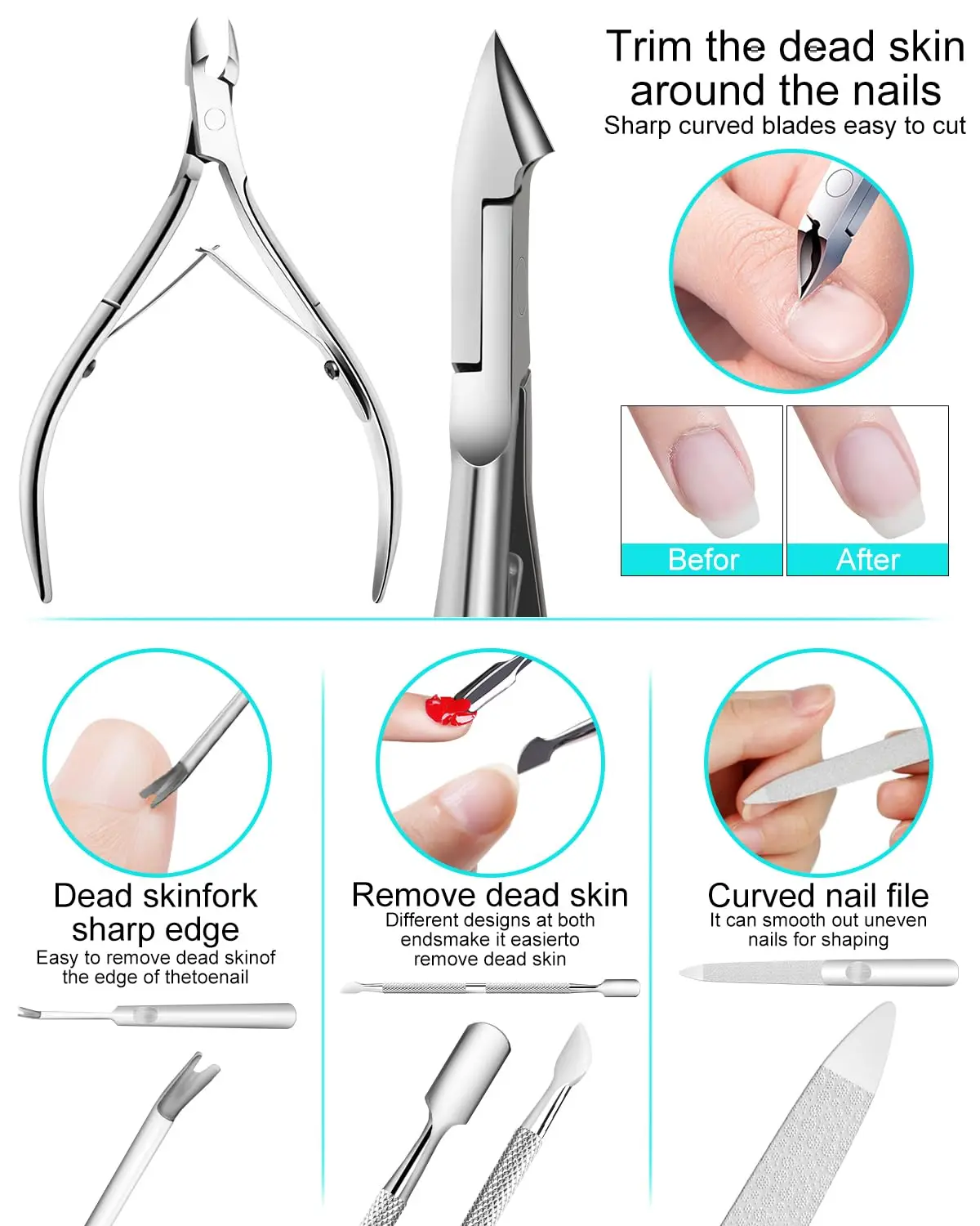 مجموعة أدوات باديكير لإزالة أظافر القدم الغارزة مكونة من 7 قطع، مقصات أظافر، مجموعة ملفات ورافعات، أداة أظافر القدم المقاومة للصدأ تحت تنظيف الأظافر