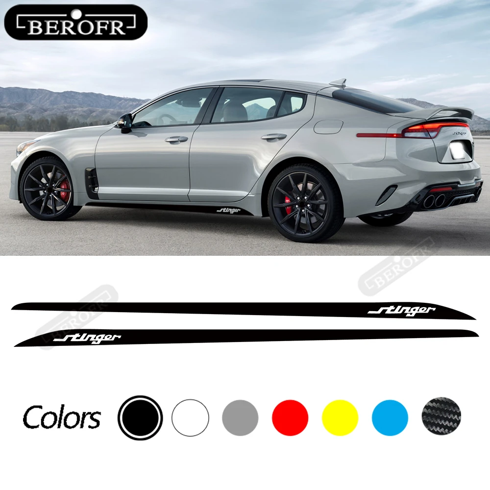 2 Pcs For KIA Stinger Sticker Car Door Side Skirt Sticker Body Decor Vinyl Decal Racing Sport Stripes Auto Sticky Accessories