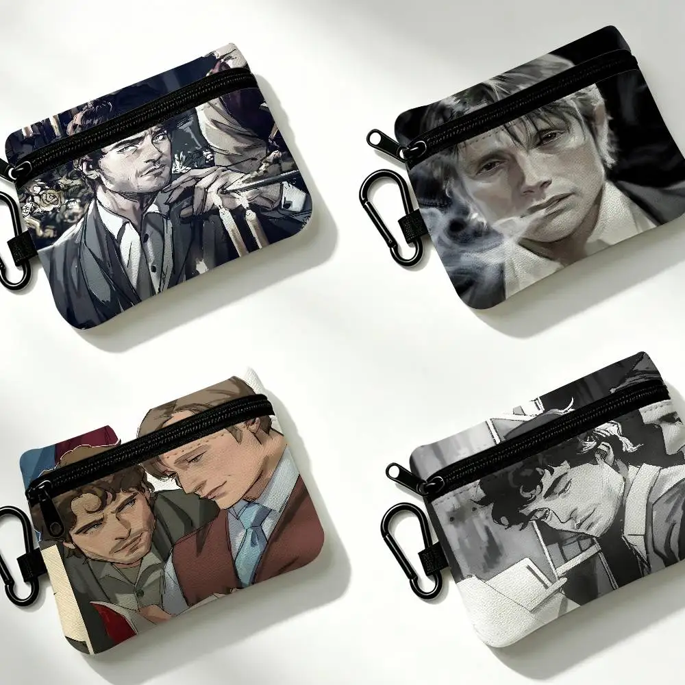 American TV Series H-Hannibal Lightweight Oxford Fabric Coin Purse Carabiner Hook Design Mini Card Key Organizer Bag