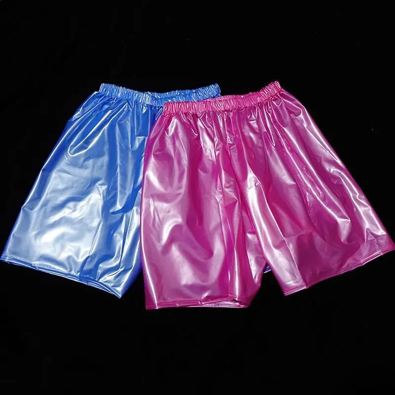 PVC shiny men's waterproof plastic shorts Raining day wear glossy seamless plus size shorts