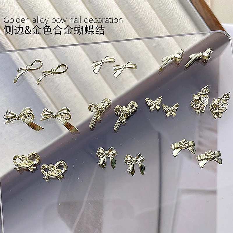 20PCS 3D 골드 금속 Bowknot 네일 아트 나비 매력 나비 넥타이 액세서리 매니큐어 장식 손톱 장식 용품 재료