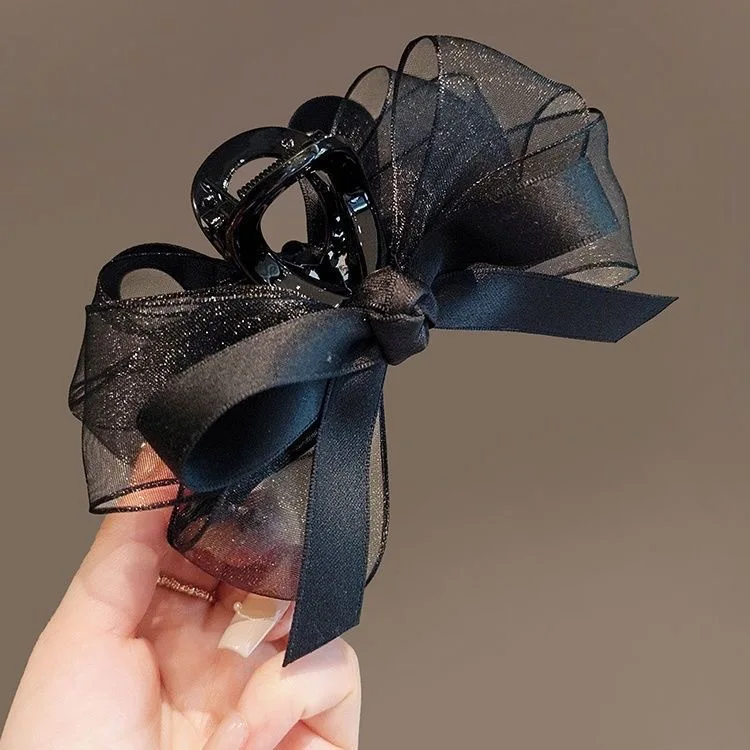 Schwarze Netz-Haarspange mit Schleife, Superfeine Dreidimensionale Große Haarklammer, Luxuriöser High-End-Look im Französischen Stil, Geflochtene Haarfrisur – Detail 3
