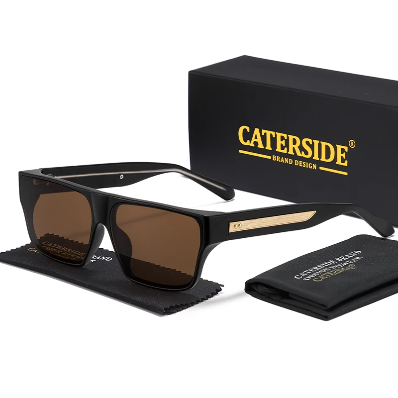 CATERSIDE Quadratische Herren-Sonnenbrille, luxuriöse goldene Tempeldekoration, Sonnenbrille, modische Damen-Outdoor-Reisebrille, UV400 – Detail 14