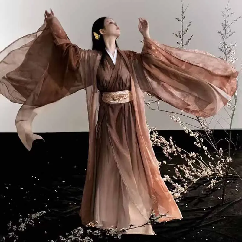 

Chinese Hanfu Dress Women Ancient Traditional Cosplay Costume Vintage Party Brown Hanfu Dress Plus Size XL