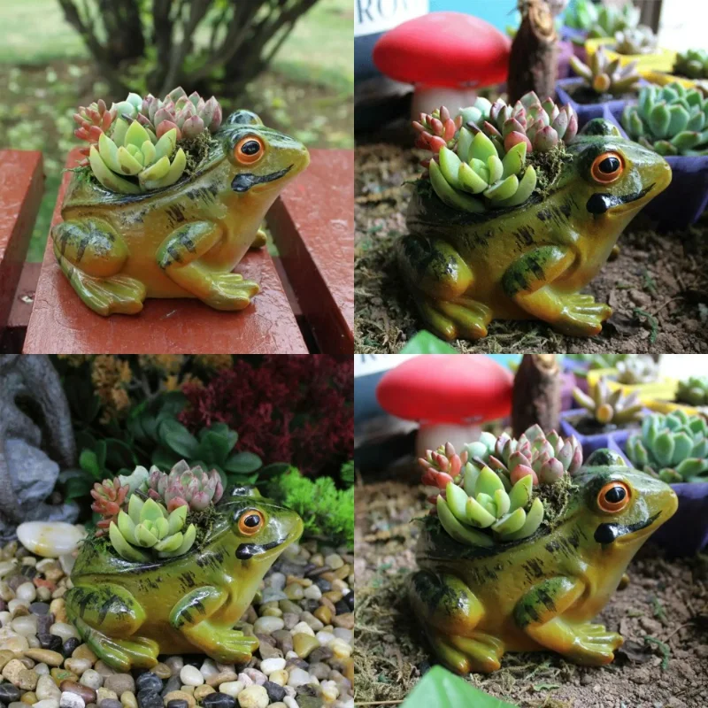 

Breathable Frog Succulent Plant Pots Gardening Supplies Cute Resin Frog Flower Pot Thickened Mini Plant Planter Courtyard