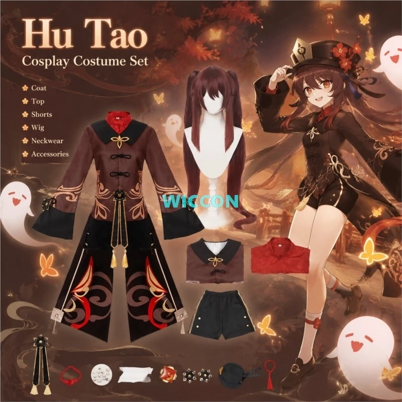Disfraz de Cosplay de Hutao del Juego Genshin Impact, Peluca, Insignia, Anime, Disfraz para Mujer Adulta, Estilo Chino, Disfraces de Halloween para Mujeres
