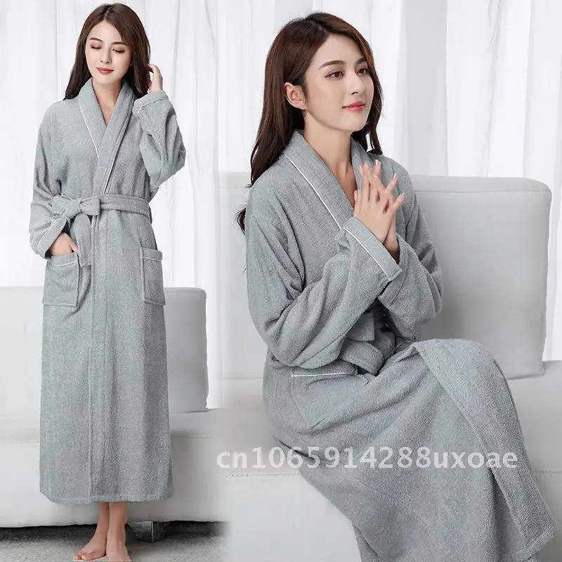 

Towel Material Bathrobe Men and Women Couple Nightgown Hotel Cotton Absorbent Towel Bathrobe Winter