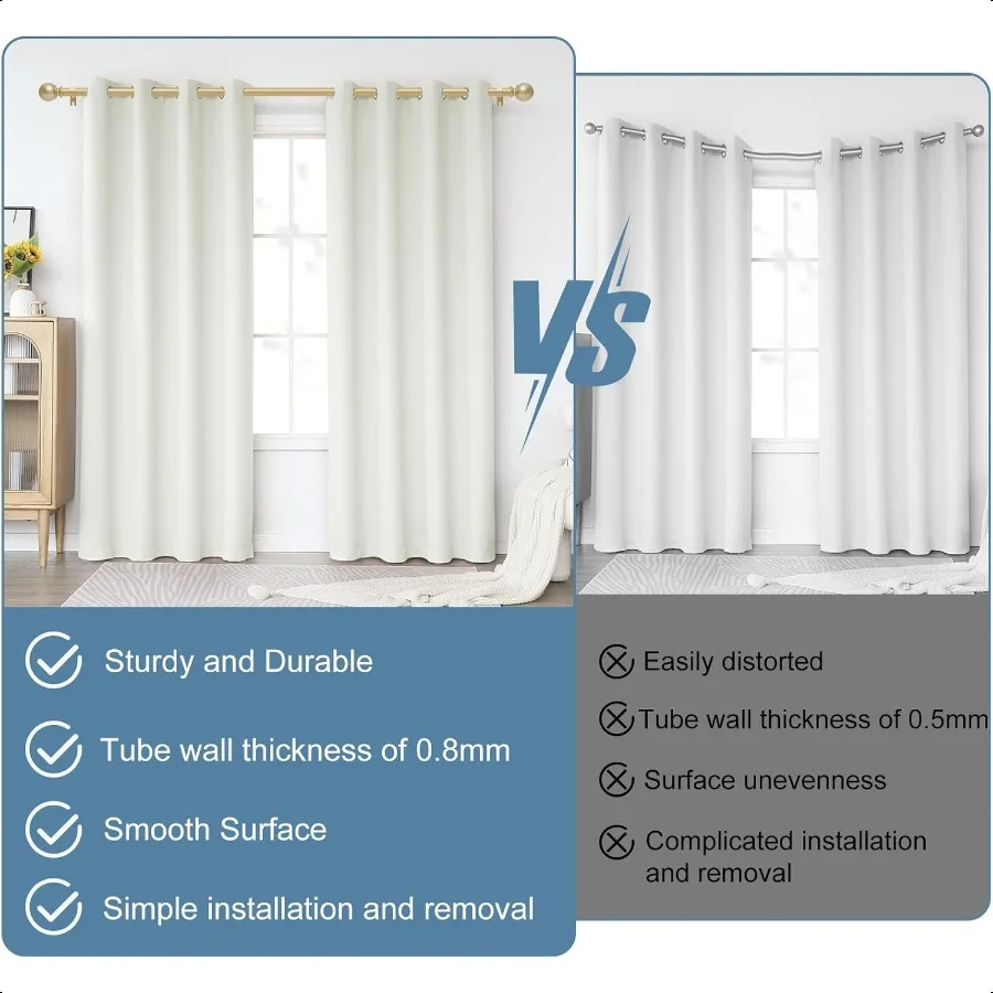 Hastes de cortina douradas para janelas 28 a 48 polegadas 5 8 polegadas de diâmetro haste de cortina de comprimento ajustável haste de cortina resistente de aço inoxidável