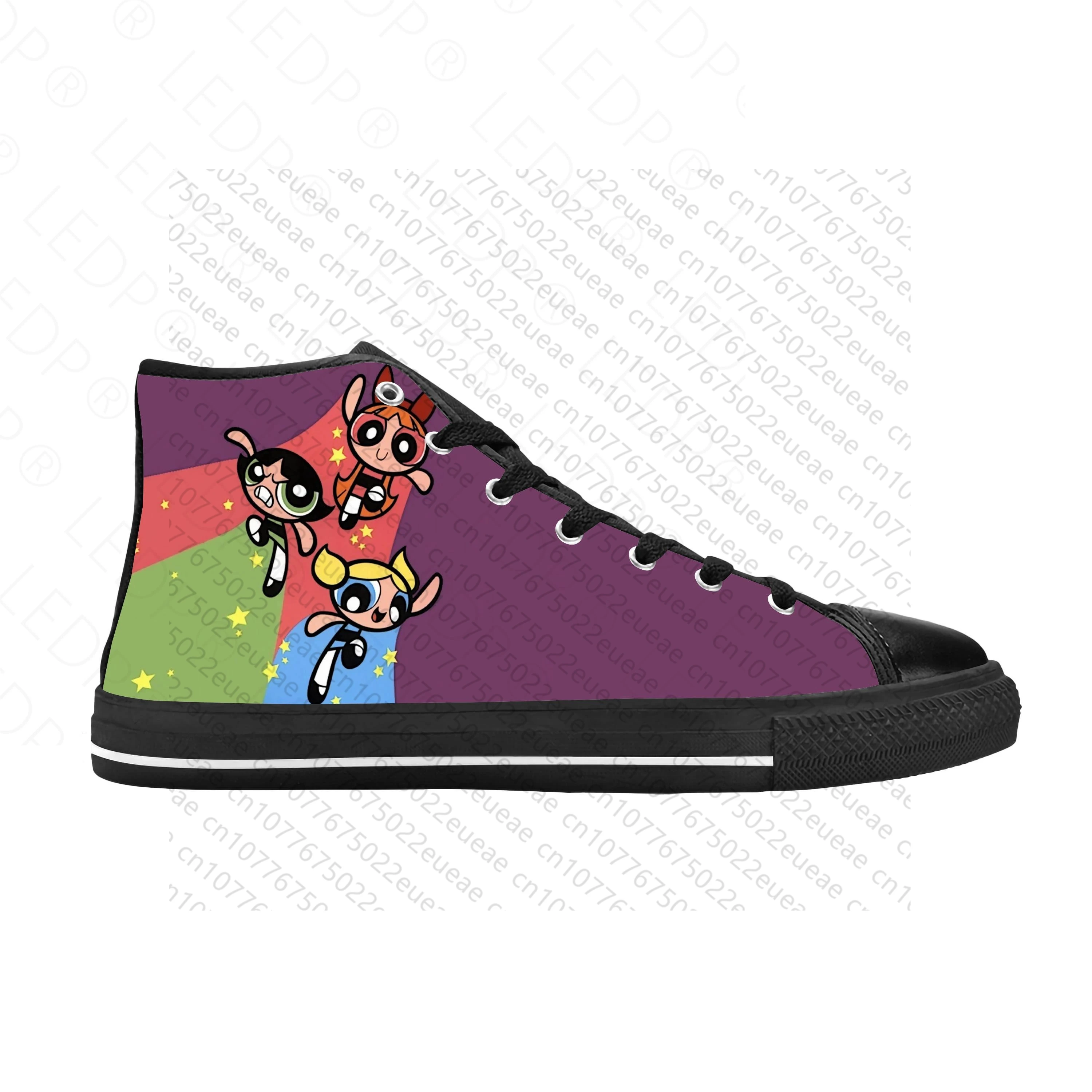 Power Girls Anime Cartoon Manga Comic Powerpuffs scarpe di stoffa Casual High Top confortevole traspirante stampa 3D uomo donna Sneakers