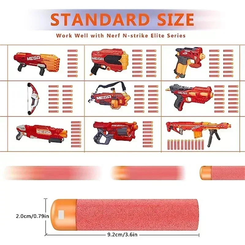 Mega Darts 60 PCS Recharge Pack Compatible Mega Bullets pour N-Strike Mega Series Blasters Toy Gun - Fléchettes en Mousse Rouge et Bleu