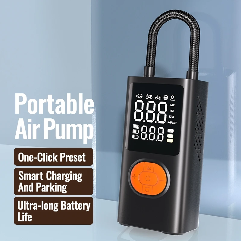 3-in-1 Portable Air Compressor & Tire Inflator, 150 PSI, Emergency Power Bank & LED Light, USB-C Rechargeable, Suitable for Car,