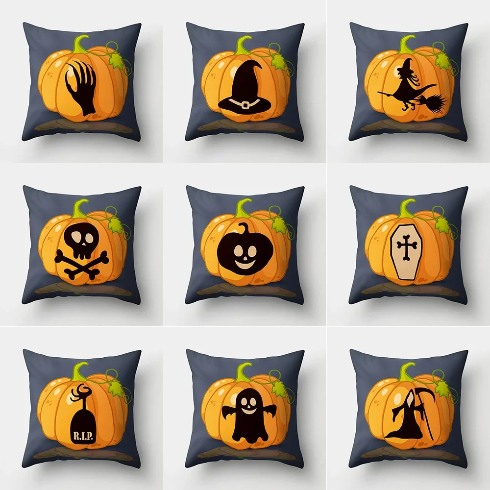 Halloween Theme Ghost Wizard Print Pattern Cushion Cover Home Living Room Sofa Decoration Square