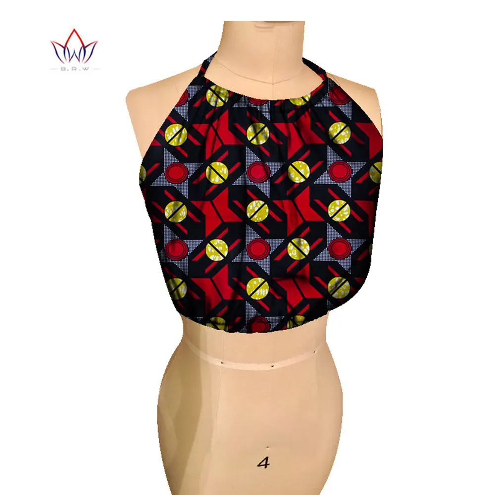 BRW Kente Print African Ankara Wax Drawstring Halter Crop Top Retainers Body Accessory For Women Girl Sexy Body Jewelry WYX31