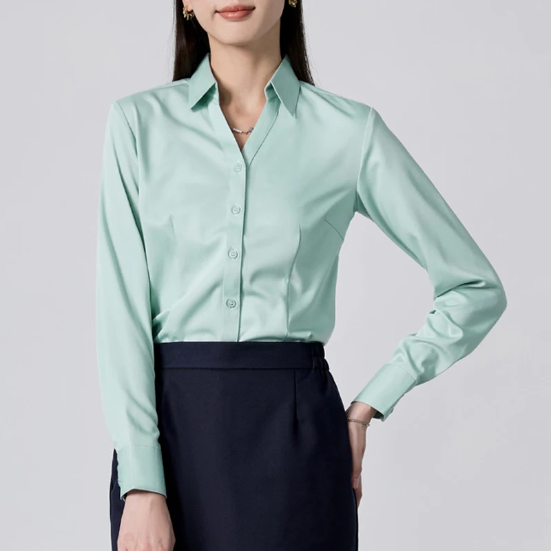 

New Women's Shirts For 2025 Autumn Office Work Wear Elegant High Quality Solid Color Women Blouse Slim-Fit Basic Tops Femme