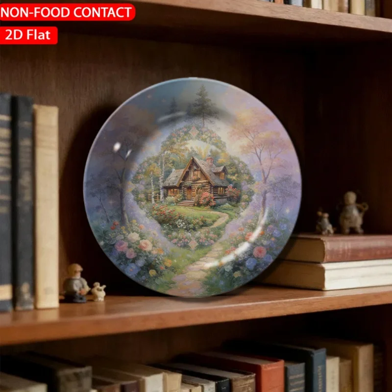 1pc Romantic Cottage Garden Pink Ceramic Plate Non-Food Contact, Home Desk Ornaments, Living Room And Bedroom Decorations,