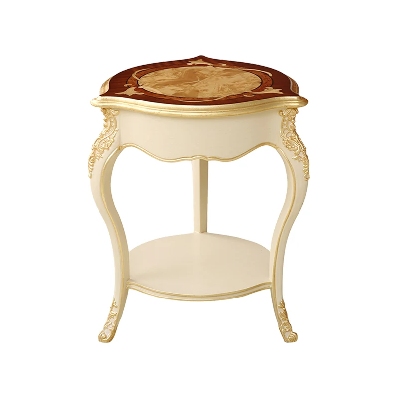 ！@Small Size Wood Veneer Luxury Side Tea Table Gold Foil Solid Wood Frame Living Room Furniture Round Couch End Table