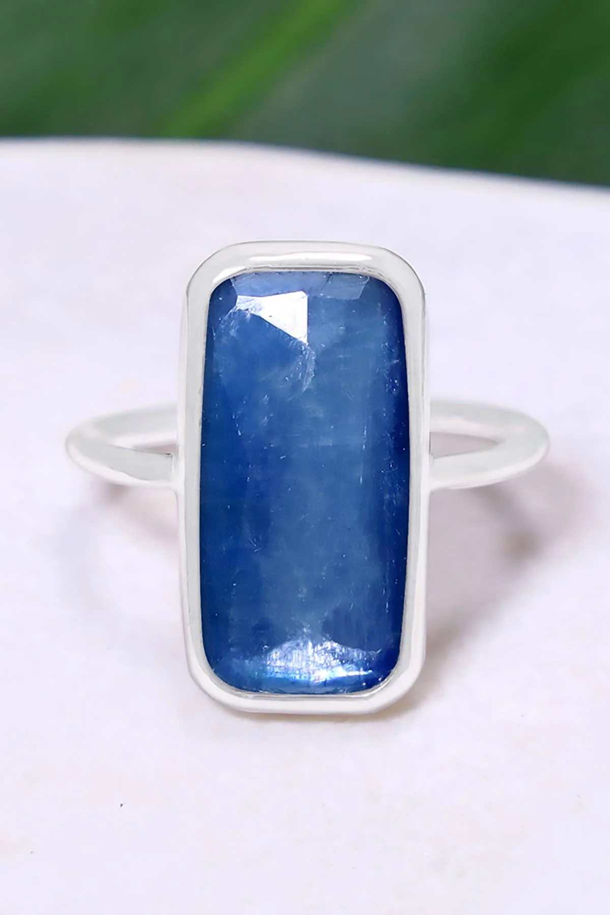 Kyanite Gemstone Rectangle Ring Silver Plated Ring Jewelry All Sizes