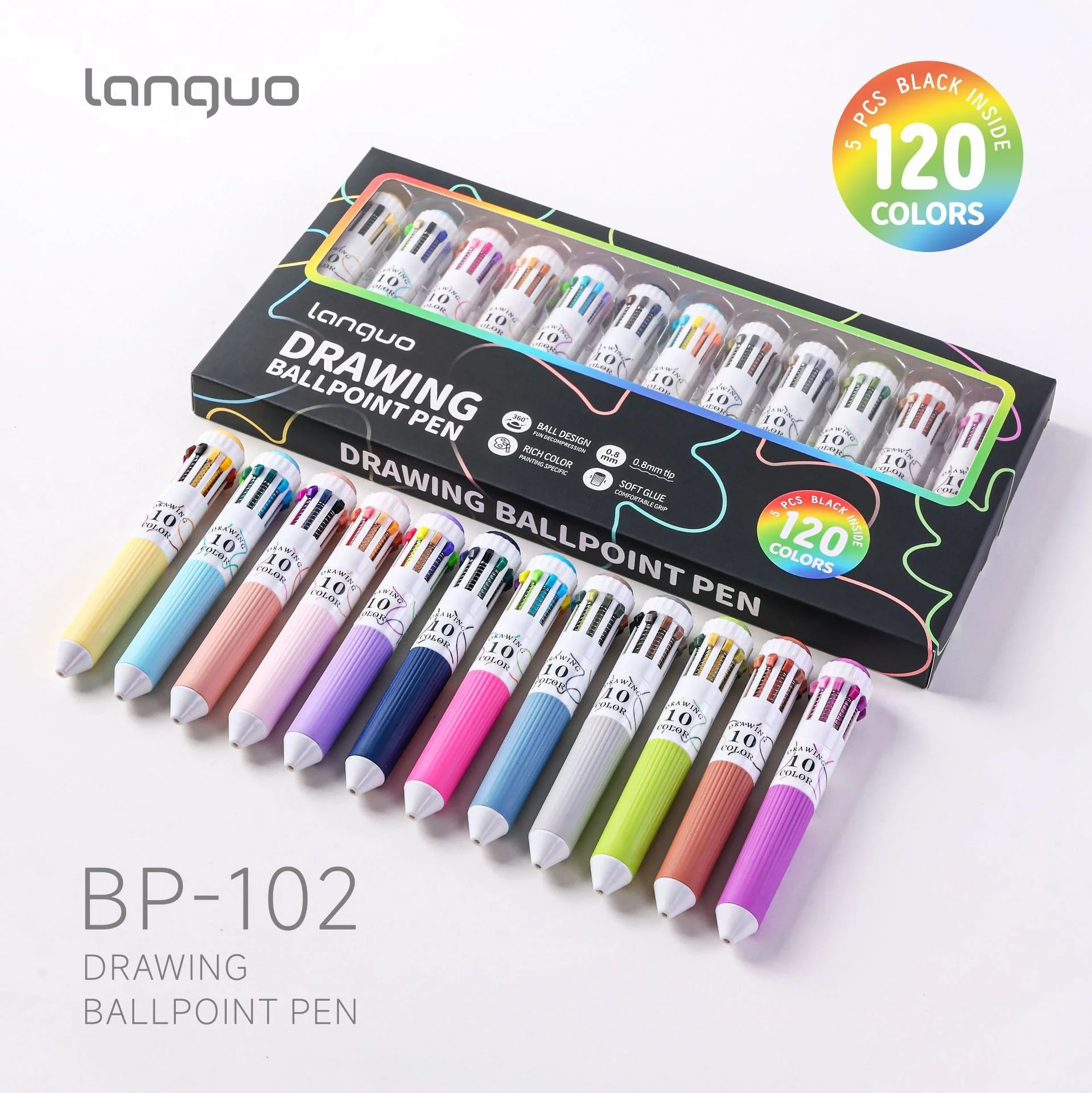 Bolígrafo de punta redonda Languo de 120 colores, diseño de dibujos animados, 0,8 mm, agarre suave, bolígrafos de gel multicolor, bolígrafo para escribir, dibujar, material de oficina y escolar