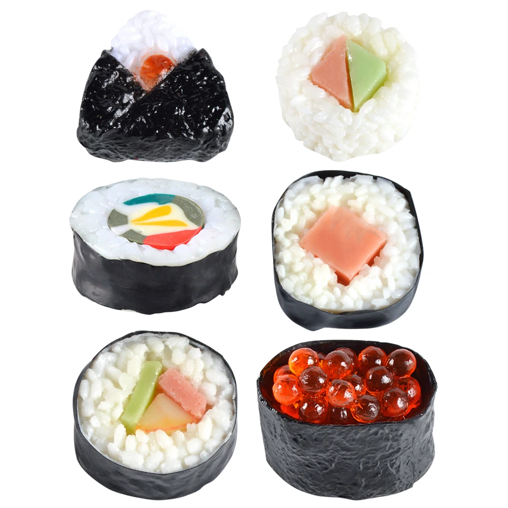 6Pcs Artificial Sushi Sample Fake Food Simulation Rice Rolls Model Realistic Lifelike Sushi Model