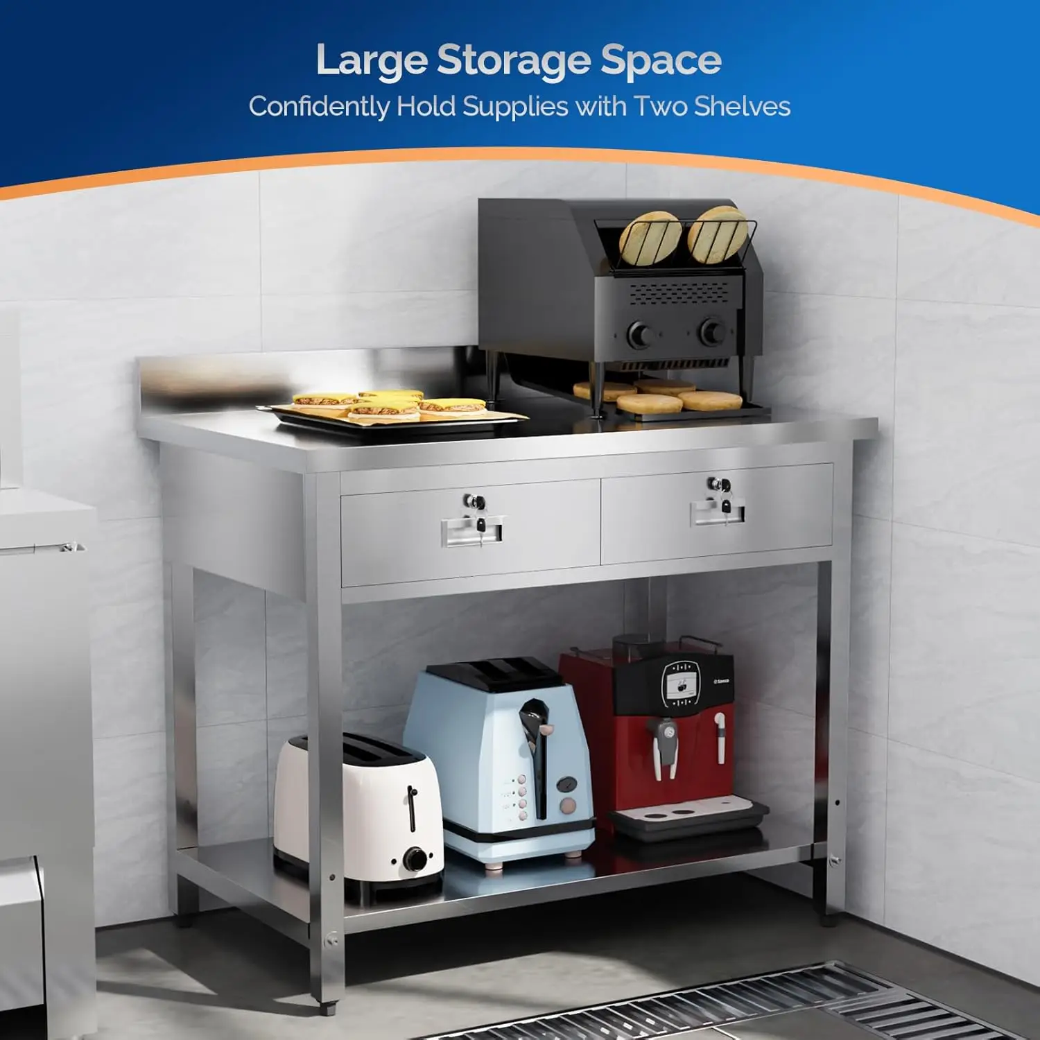 Heavy Duty Metal Prep & Work Table with Undershelf for Commercial Kitchen, Restaurant, Home, Hotel and Garage