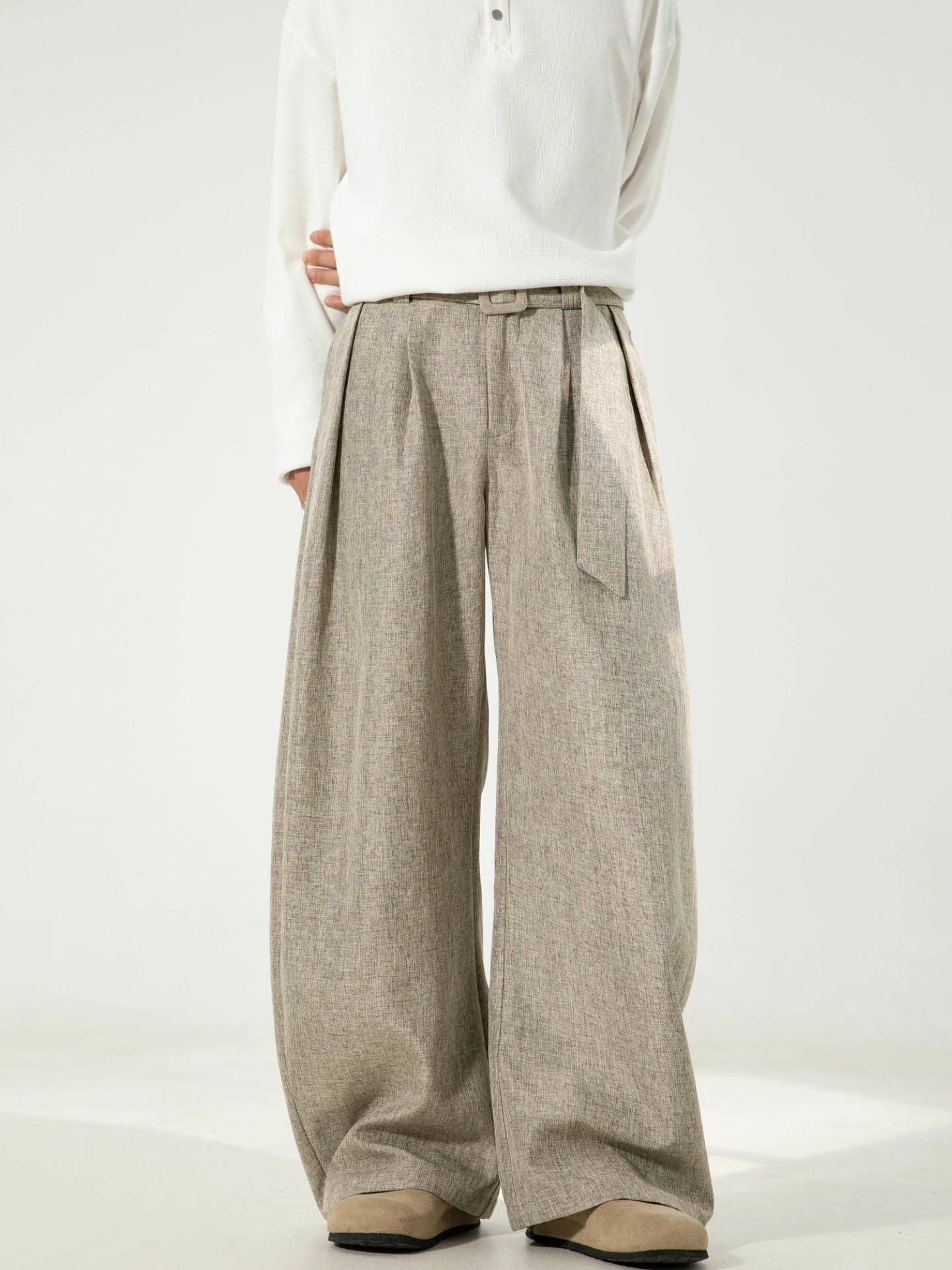 

Мужские повседневные брюки свободного кроя с поясом, с плиссировкой, из льняной ткани, удобные, прямые, длинные