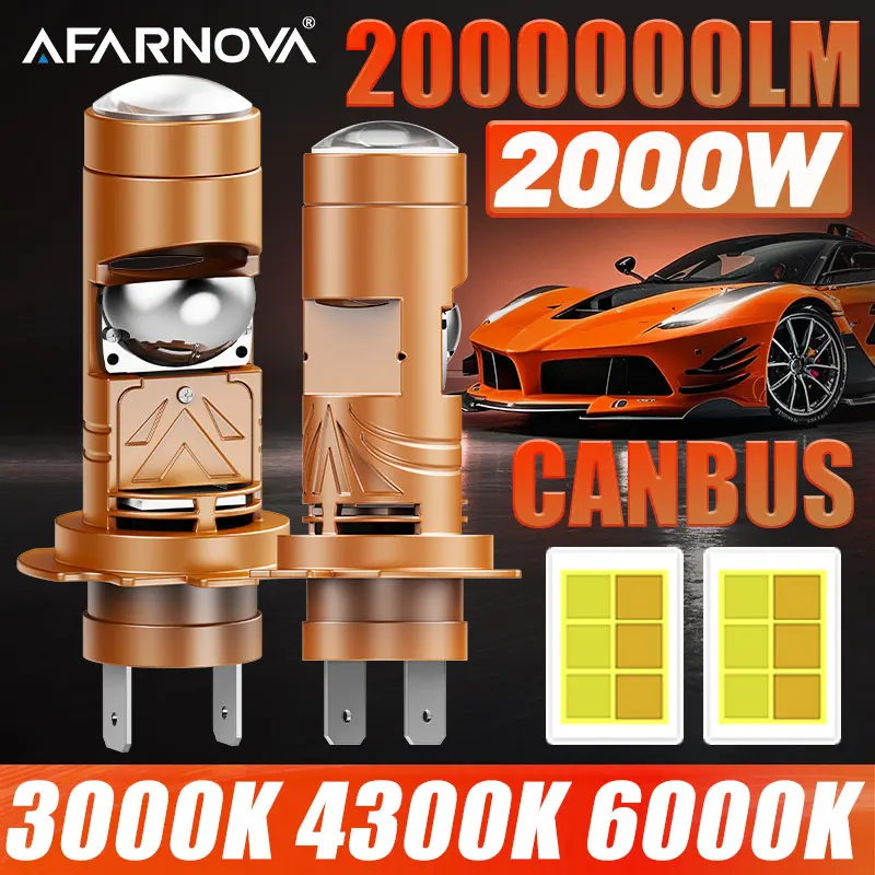 

New H7 LED Lens 2000W Mini Projector Canbus 6000K 4300K 3000K Car Headlight Bulb LED Fog Lights 1:1 Wireless Plug and Play 12V