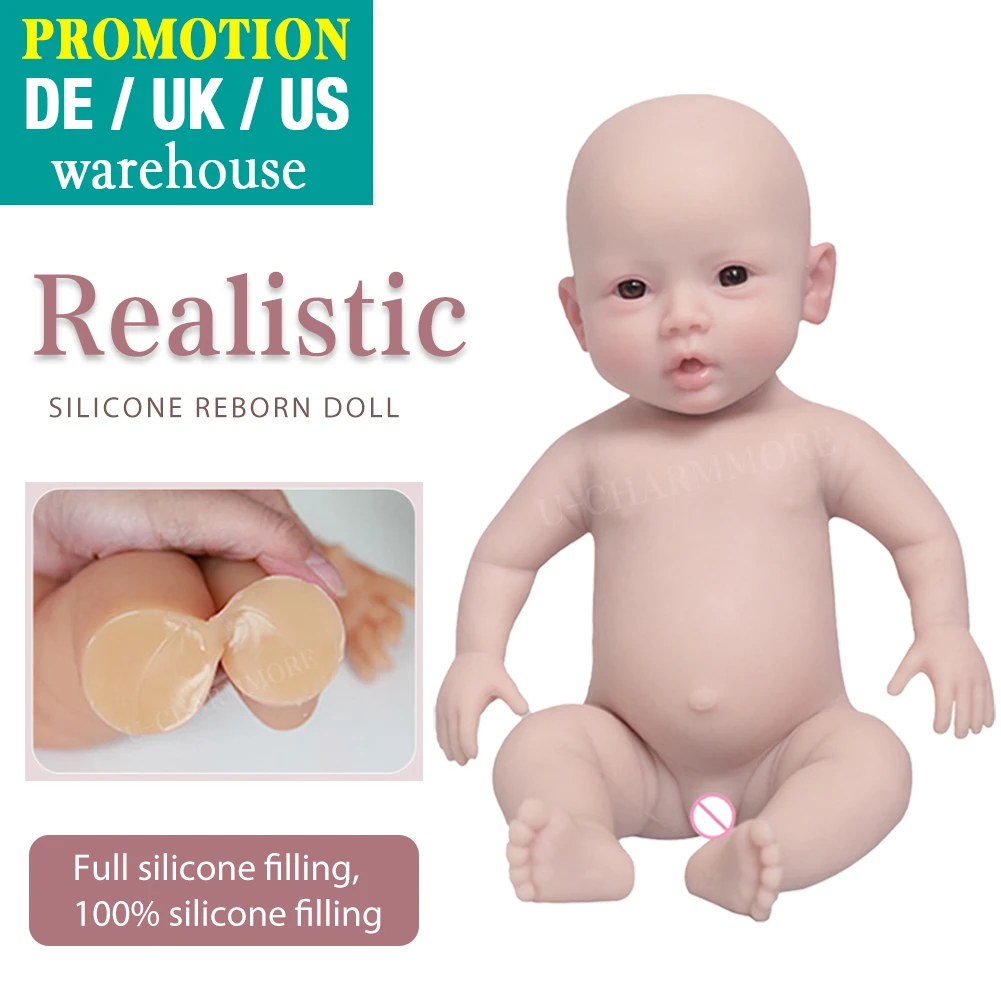 

U-charmmore 47cm 3KG Full Silicone Reborn Girl Baby Doll Toys Full body Soft Silicone Realistic Toys Bebe for Children Doll Gift