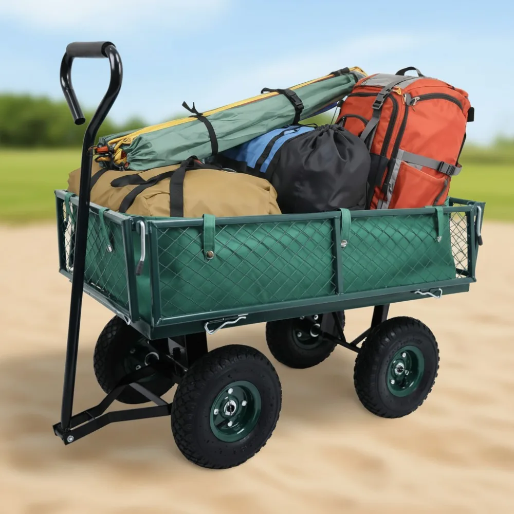 

Heavy Duty Utility Wagon Cart with Removable Mesh Sides, 400 LBS Capacity for Home Garden Outdoor Use