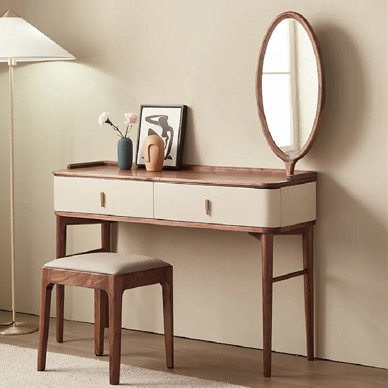 Designer solid wood dressing table, bedroom small apartment Italian minimalist light luxury dressing table, black walnut