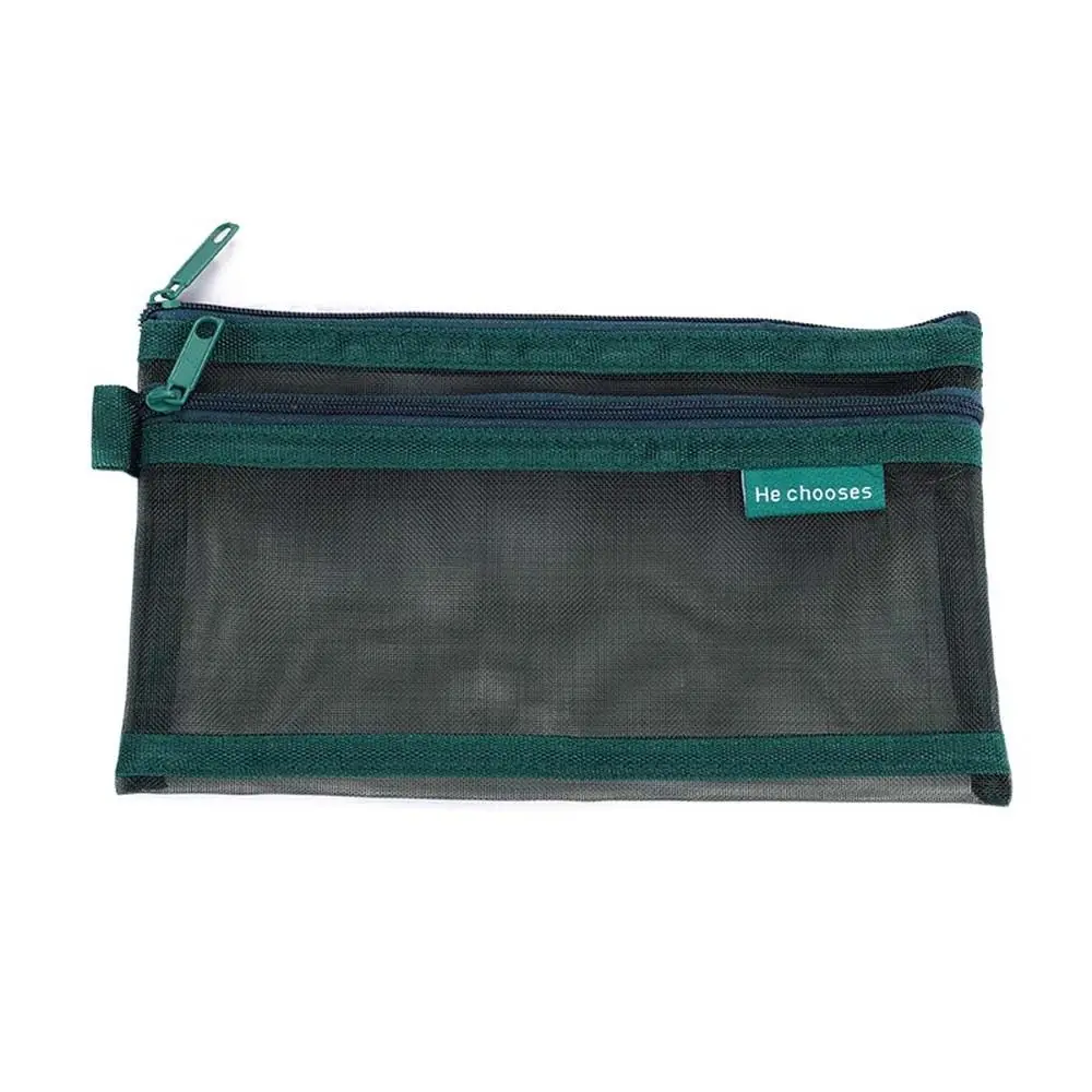 

Hollow Clear Mesh Makeup Bag Double Layer Solid Color Transparent Pencile Bag Simple Data Cable Storage Bag Mini Mesh Coin Purse