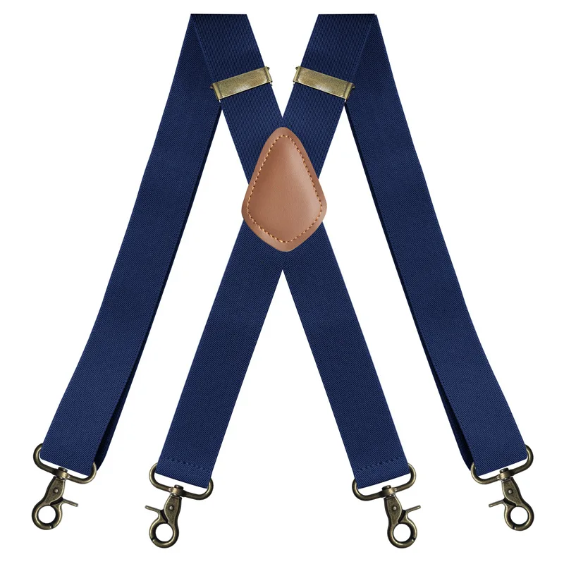 KBAP Vintage-Hosenträger für Männer, robust, groß, 3,5 cm breit, X-Form, 4 Bronze-Karabinerhaken, verstellbare elastische Hosenträger 4