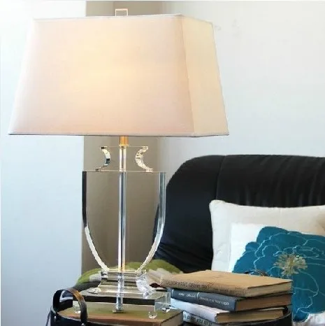 Handmade Crystal Table Lamp Living Room Lamp Fabric Shade Hotel Home Bed Side Desk Lights