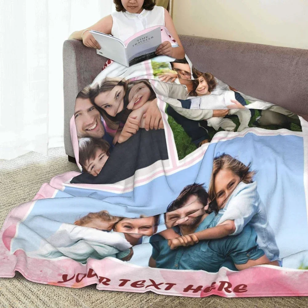 JISHUIWH Custom Blanket with Photos Text Personalized Flannel Throw Blankets Customized Bedding Throw Blanket Custom Gifts