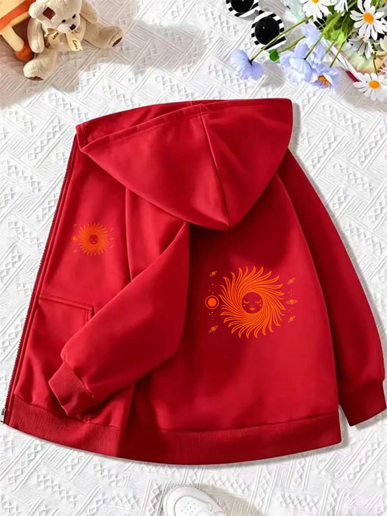 Kids Zip Up Hooded Jacket Abstract Sun Planet Graphic Long Sleeve Casual Hoodie Outerwear For Boys Girls
