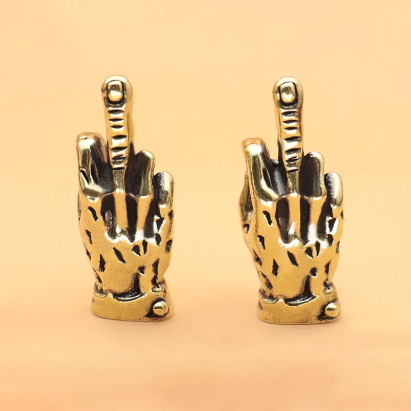 Copper Hand With Erect Middle Finger Up Statue Punk Style Vintage Brass Hand Miniature Ornaments Home Office Desk Decoration image 2