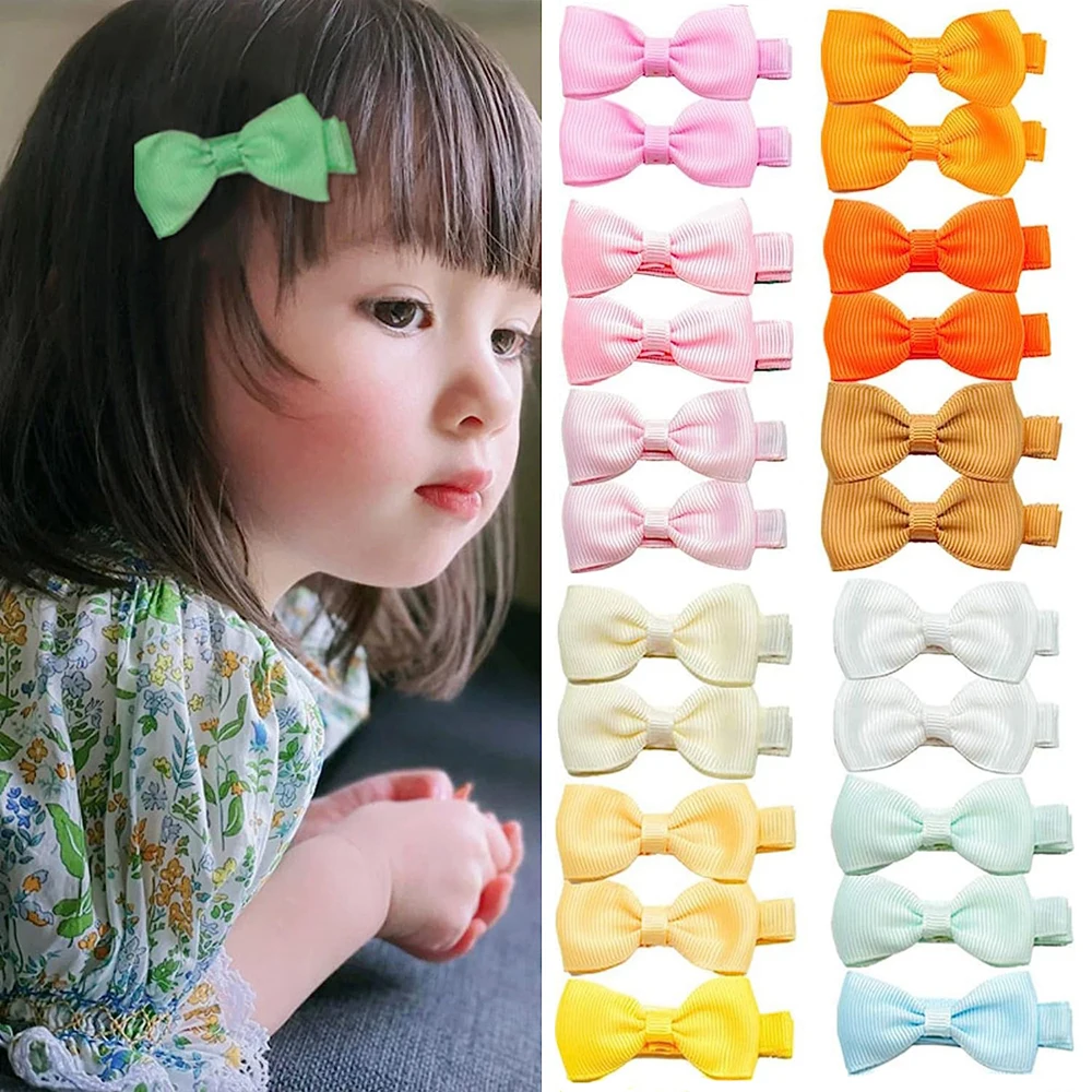 20PCS 2\'\' Ribbon Bows Baby Girls Hair Clips Fully Lined Barrettes Hair Accessories Infant Kids Children Gift Sets Photo Props