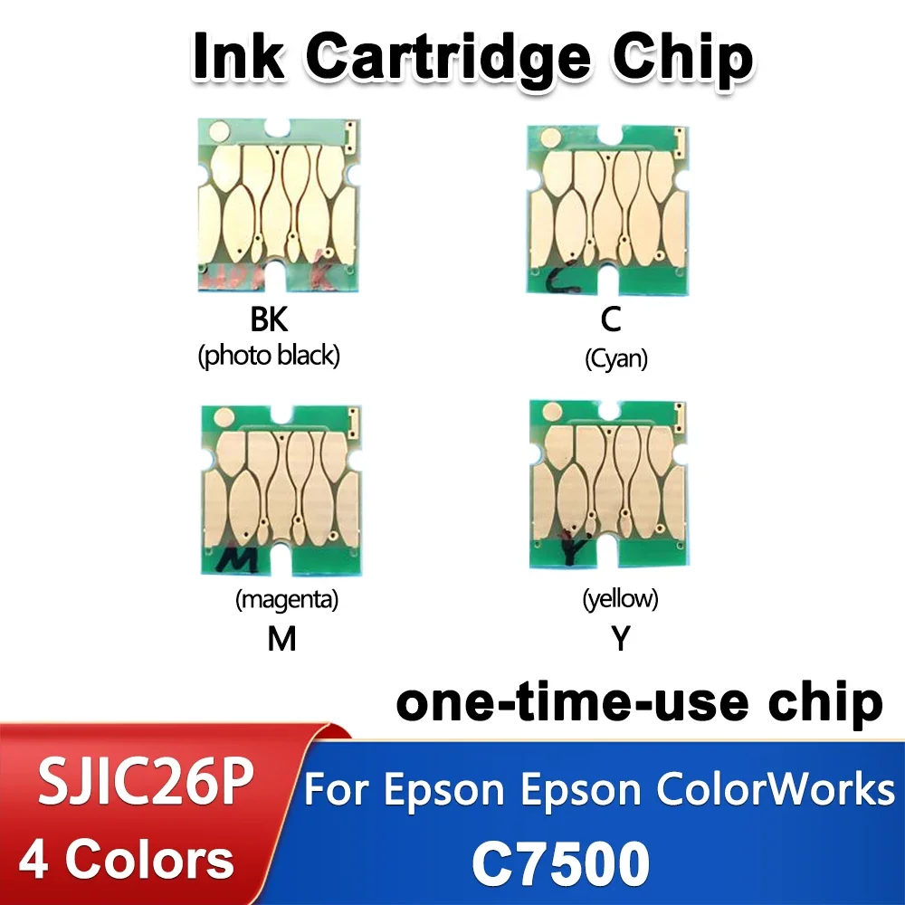

4-цветный чип картриджа с чернилами для Epson ColorWorks C7500, одноразовый чернильный чип SJIC26P