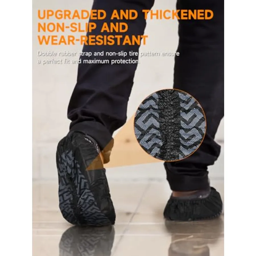 使い捨て滑り止め付き特大ブラックシューズカバー、通気性のある不織布製、屋内用、防水、再利用可能