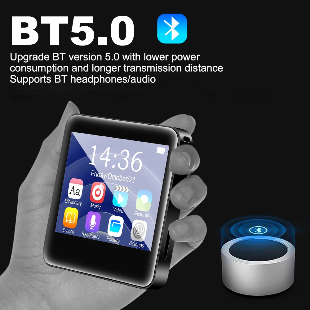 4GB 2.4 Inch Touch Screen Bluetooth 5.0 MP3 Player, HiFi Music Player with Speaker/FM Radio/Recorder/Ebook/Picture 2024 NEW